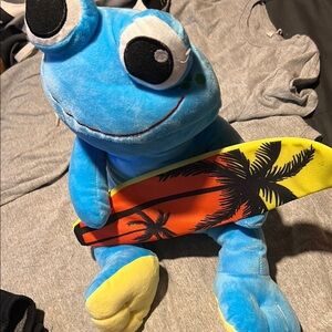 Blue Frog Plush Toy with Surfboard